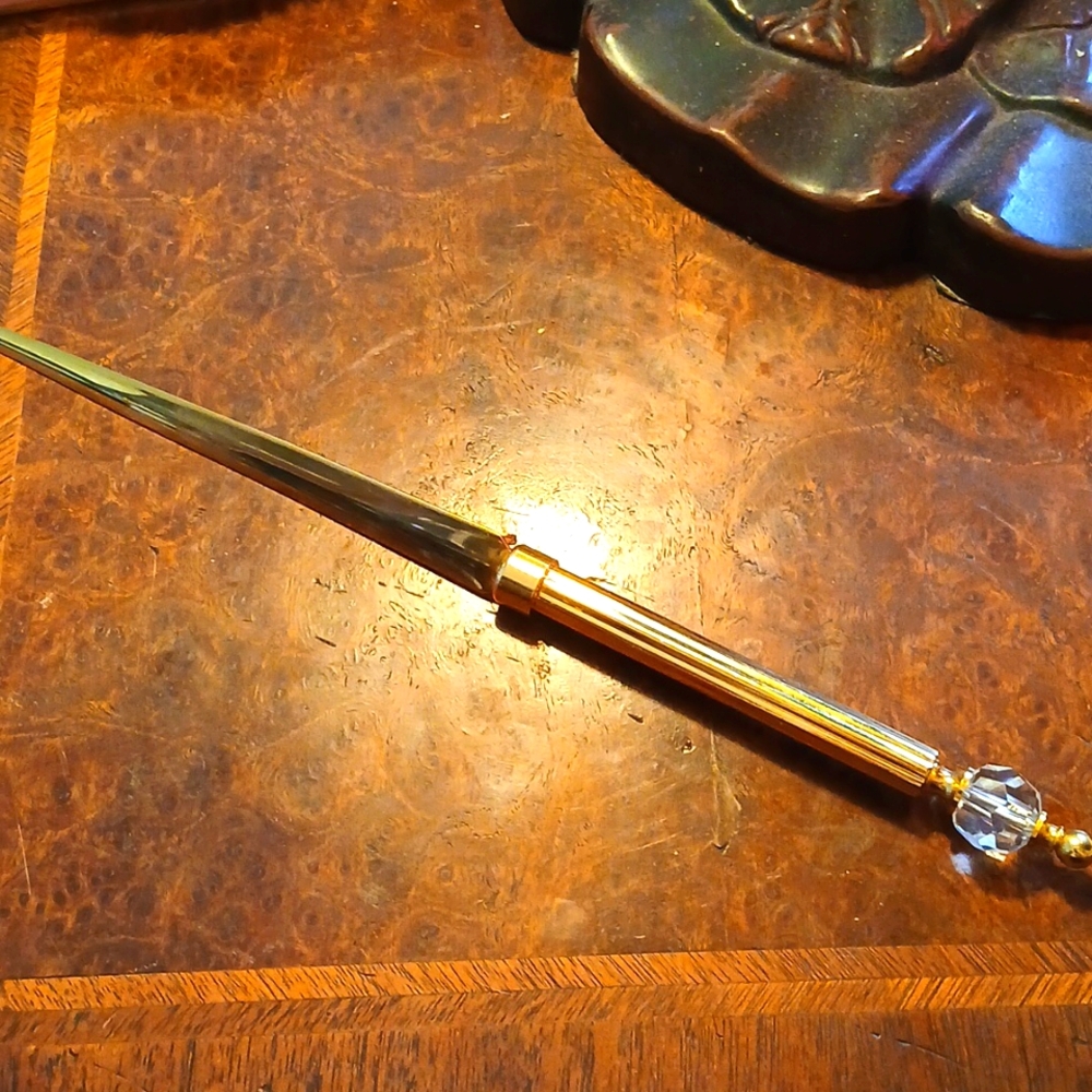 Gold plated Swarovski crystal end letter opener.